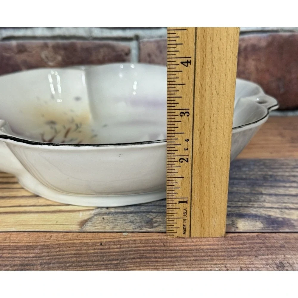 Prov Saxe E S Germany Antique Serving Dish Bowl Clover Shaped Landscape Sailboat